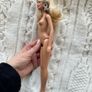 Barbie Mattel Body 2010 Head 1998 Silver earrings Blond red lips damaged leg Please look at the pictures Image 7