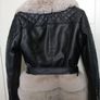 black faux leather fur lined biker jacket Image 3