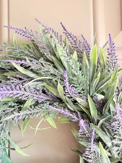 New mini 30cm faux wild lavender wreath with exaggerated linen and polka dot bow