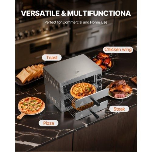 Electric Pizza Oven for Countertops, 12-inch, 1700W, with Temp Control & 0-60 Min Timer, Even Baking Technology & Easy Clean Crumb Tray