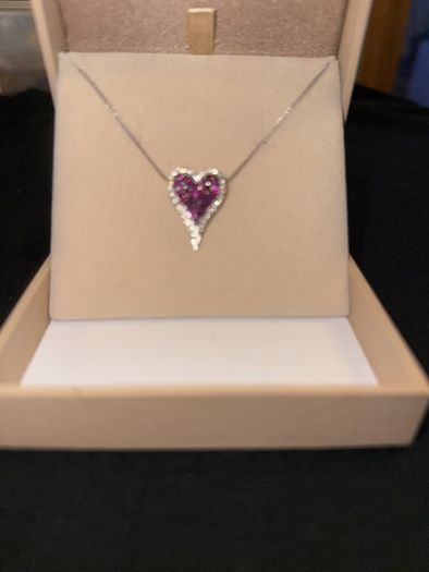18k White Gold Necklace Natural diamond and ruby