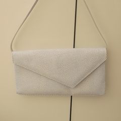 LK Bennett White and Ice blue lizard-effect leather clutch bag. Made in Italy.