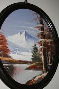 Vintage painted oval picture (33cm x 27cm)