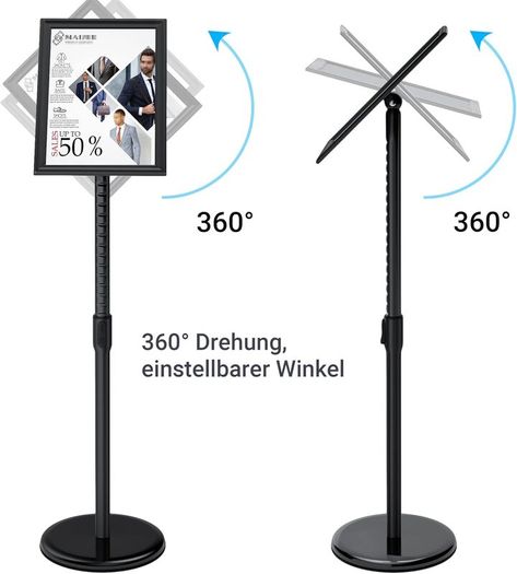 FoxRose Information Stand DIN A3 420 x 297 mm Height Adjustable Stainless Steel Information Stand