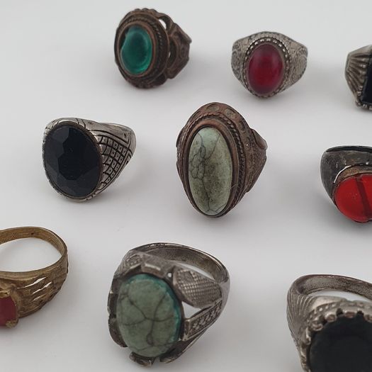 Antique Lot of 15 Bohemian Brass Rings  Assorted Ethnic & Tribal Designs