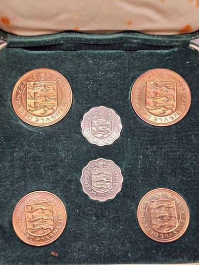 Guernsey Proof 1956 Double Coin Set Scarce Stunning Gem Coins