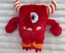 Keel Toys Monsterous Bullseye Plush Red Monster Striped Horns Halloween Used Please look at the pictures