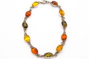 Sterling Silver &amp; Multicolour Natural Baltic Amber Bracelet