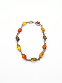 Sterling Silver & Multicolour Natural Baltic Amber Bracelet