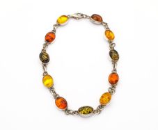 Sterling Silver & Multicolour Natural Baltic Amber Bracelet
