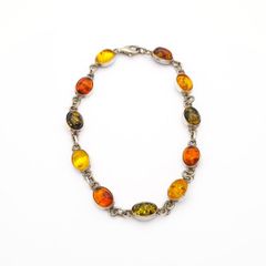 Sterling Silver & Multicolour Natural Baltic Amber Bracelet