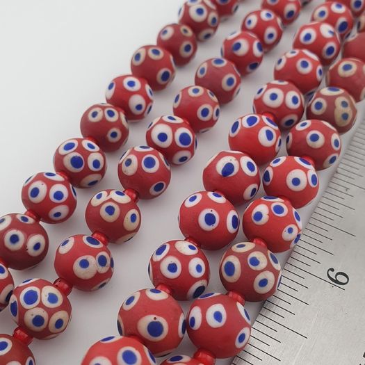 Antique Venetian Style Blue Eyes Red Glass & venetian WhiteHeart Glass Beads Necklace