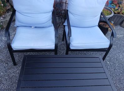 2 patio chairs & coffee table
