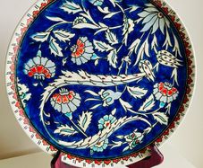 Vintage Turkish Kutahya Unal Cini Ceramic Wall Plate 26cm Hand Painted Iznik Style