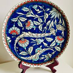 Vintage Turkish Kutahya Unal Cini Ceramic Wall Plate 26cm Hand Painted Iznik Style