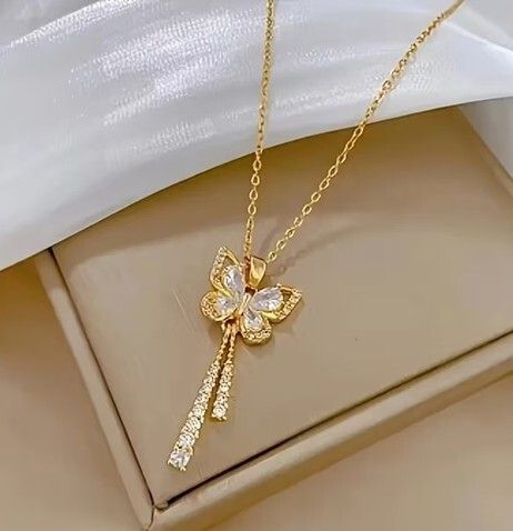 Butterfly Pendant Crystal Gold Necklace