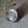 20th Century malaysian silver condiment set in carved/polished horn base tray of a bird Image 4