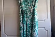 Green and White Geometric Print Shirt Dress
