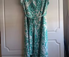 Green and White Geometric Print Shirt Dress