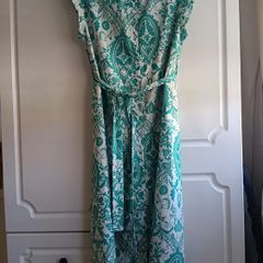 PENDING Green and White Geometric Print Shirt Dress