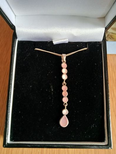 Silver and Pink Opal Necklace  and Earrings Set