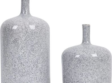 Grey White Modern Vase for Flowers, Set of 2 Ceramic Vase for Home Decor, Decorative Pottery Glazed Stoneware Vases for Living Room, Table, Bedroom, Mantel,16cm & 25cm Tall