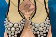 Marian black suede shoes with pearls