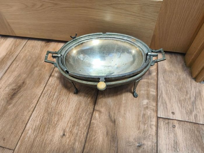 Revolving Warm Serving Plate Damaged Domed Chafing Dish Vintage Antique Claw Feet Damaged Missing one Leg Warmer Buffet