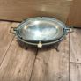 Revolving Warm Serving Plate Damaged Domed Chafing Dish Vintage Antique Claw Feet Damaged Missing one Leg Warmer Buffet Image 3