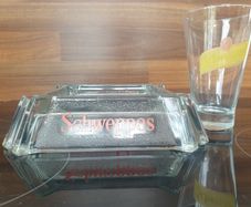 Schweppes Glass Ashtray & Glass
