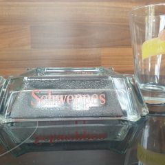 Schweppes Glass Ashtray & Glass