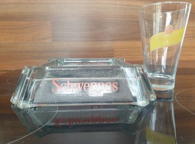 Schweppes Glass Ashtray & Glass