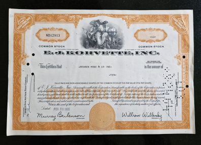 1962 E.J. Korvette Inc. Common Stock Bond Certificate