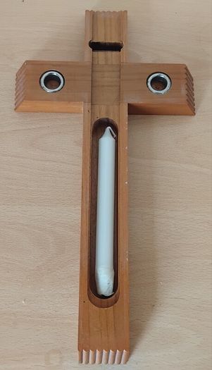 Vintage Italian made 'Last Rites' hardwood wall Crucifix 13" tall FREEPOST