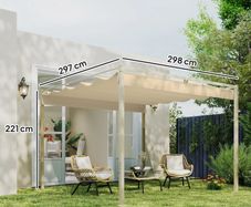 3 x 3m Retractable Roof Metal Pergola - Black