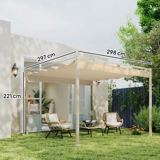 3 x 3m Retractable Roof Metal Pergola - Black