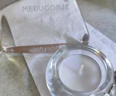 Set of  2 holy items Medugorje holy small glass pulque and night light holy candle holder.