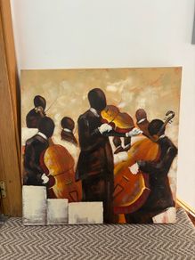 Large Original Jazz Orchestra Painting Abstract Musicians with Cello & Violins (80x80 cm)