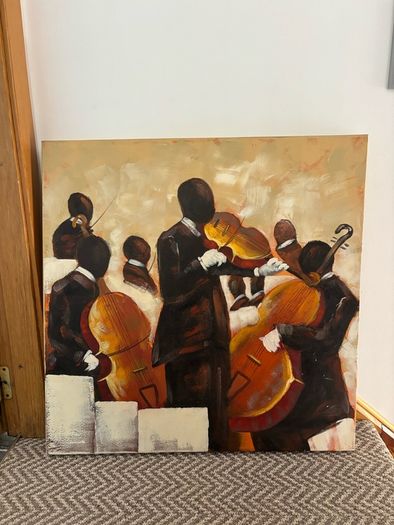 Large Original Jazz Orchestra Painting Abstract Musicians with Cello & Violins (80x80 cm)