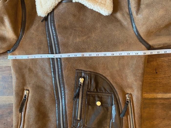 NEW Unisex Merino Wool Brown Retro REAL SHEEPSKIN Shearling Biker Leather Jacket Size S