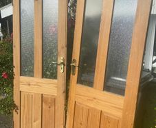 Pair of Solid Pine Rebated Doors with Brass Handles & Hinges
