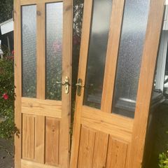 Pair of Solid Pine Rebated Doors with Brass Handles & Hinges