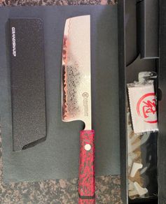 Damascus with Copper Kitchen Knife, Nakiri style.