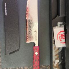 Damascus with Copper Kitchen Knife, Nakiri style.