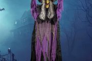 182.9 cm Hanging Animated Talking Witch Decoration (Blue) with Luminous Eyes and Sound Activation Function for Halloween Haunted House Props Decor, Halloween Hanging Decorations, Outdoor Indoor