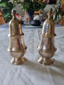 A pair of silver-plated salt shakers