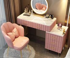 Dressing Table with LED Light Mirror, 3 Light Colors and Adjustable Brightness, Modern Vanity Table Set with 5 Solid Wood Drawers, Velvet Chair for Adults Women Girls Bedroom, 80 100  40  76 CM