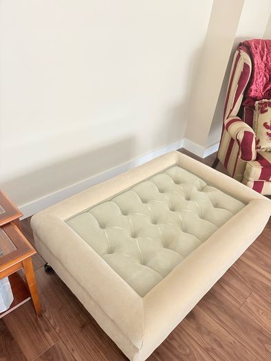 Luxury Custom-Made Velvet Ottoman Coffee Table with Glass Top
