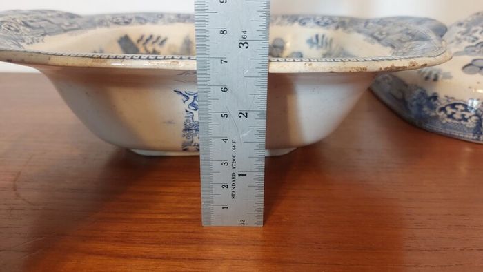Fabulous Antique Blue and White Transferware Willow Pattern Large Lidded Tureen/Vegetable Dish For Display, Unknown Maker, Most Likely Staffordshire Made