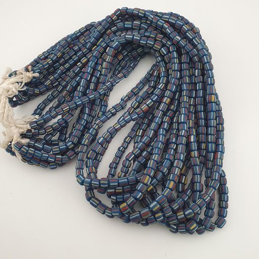 Vintage African Style Stripe Pattern 5.5 - 6 mm Glass Beads Necklace